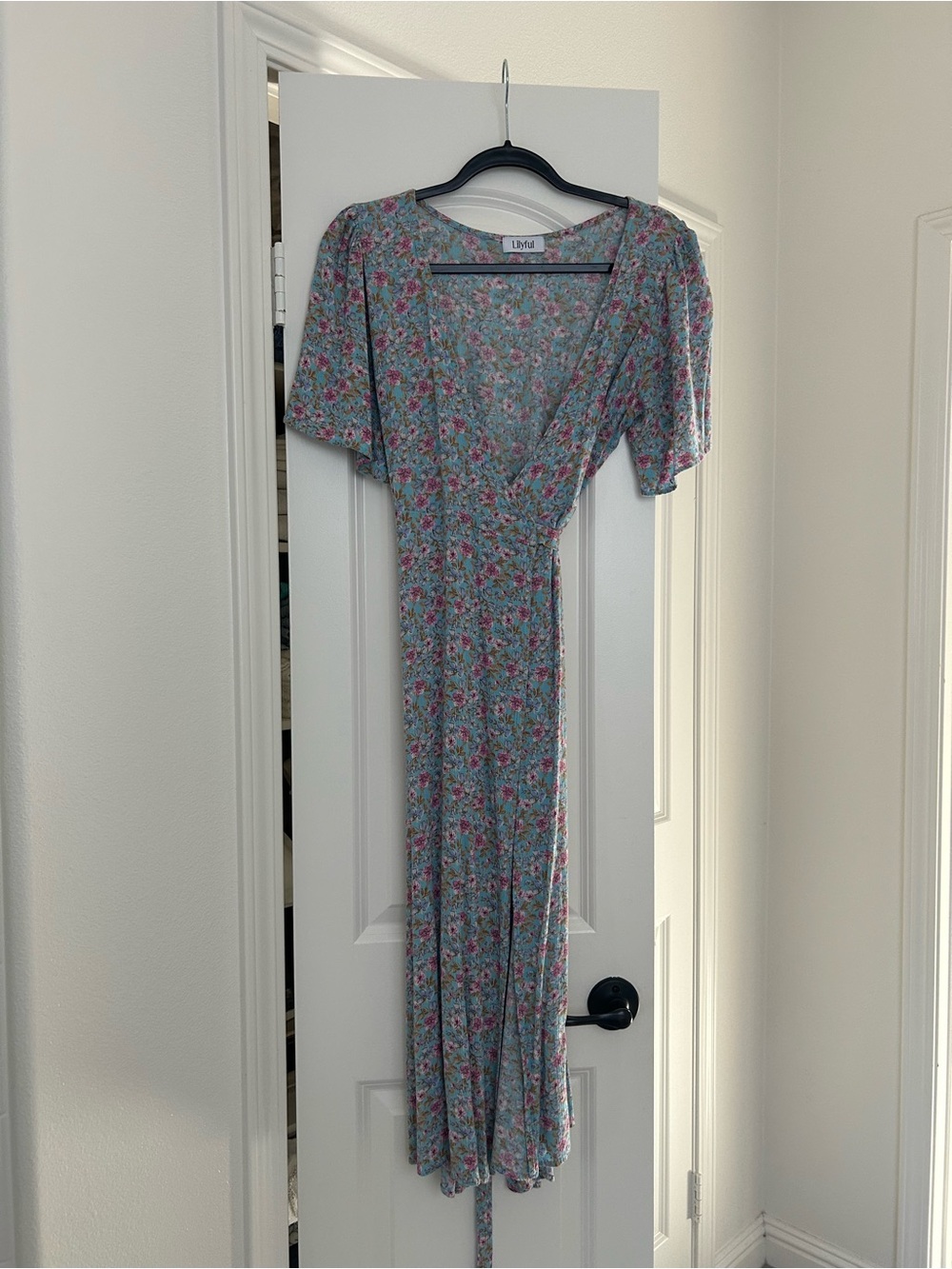 Lilyful Light Blue Floral Wrap Midi Dress by Lulus